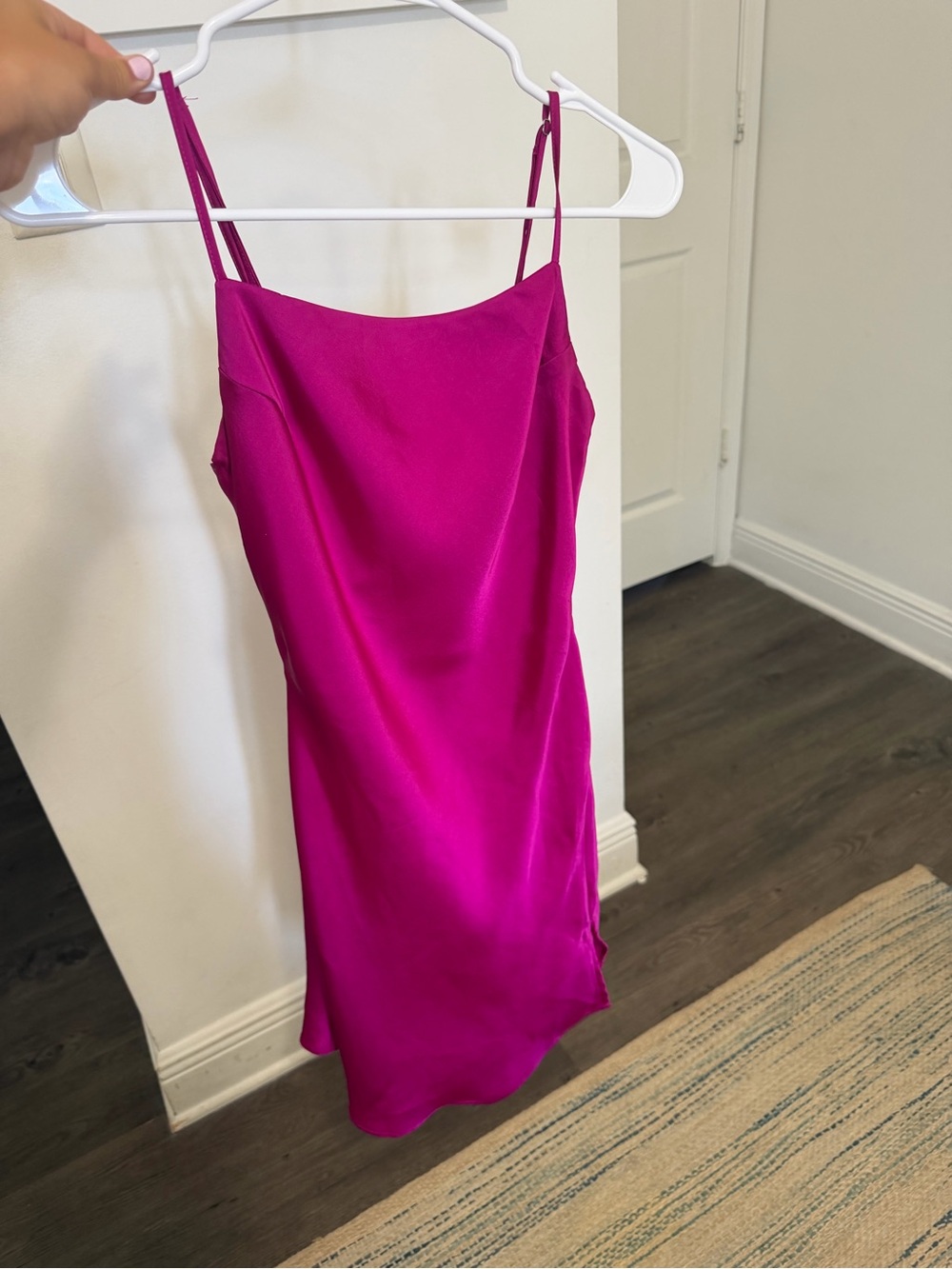 Fuchsia Satin Mini Slip Dress with Spaghetti Straps